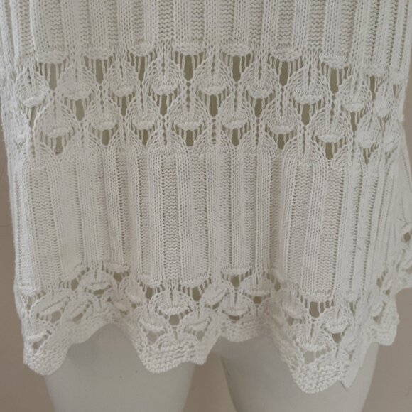 Two Roads Open Weave Ribbed Sweater Women's L Ivory Lightweight Scalloped Boho - Picture 3 of 8